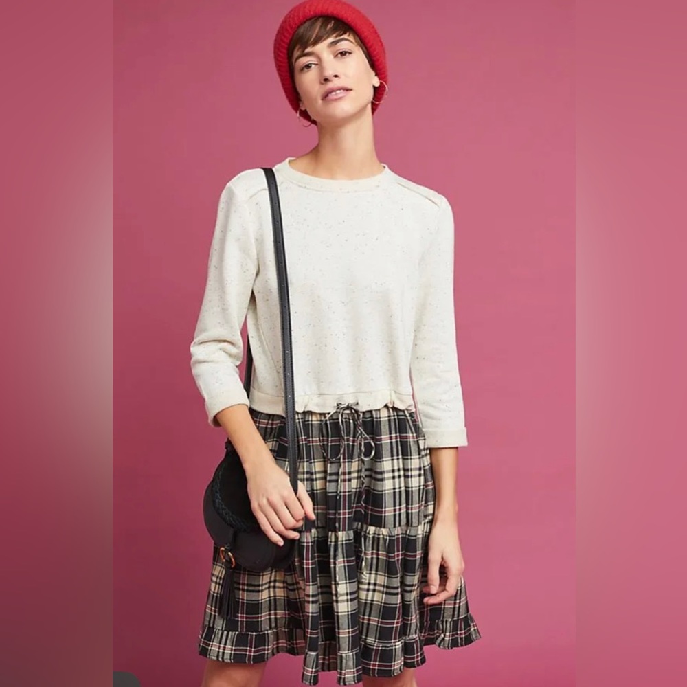 Anthropologie by Eri + Ali Sweatshirt Plaid Flannel Dress Sz-Large